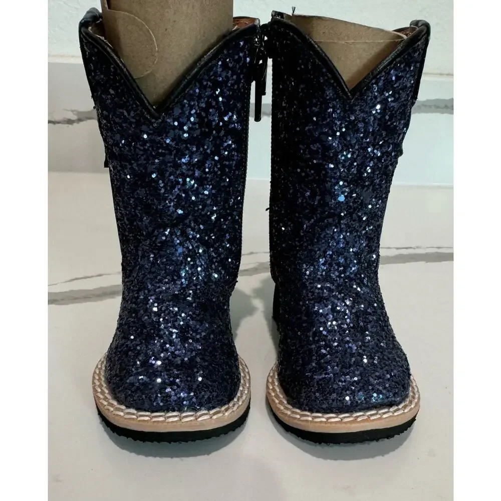 Tanner Mark Girls Stormie Cobalt Glitter Cowboy Boots‎ Infant Size 3 Navy